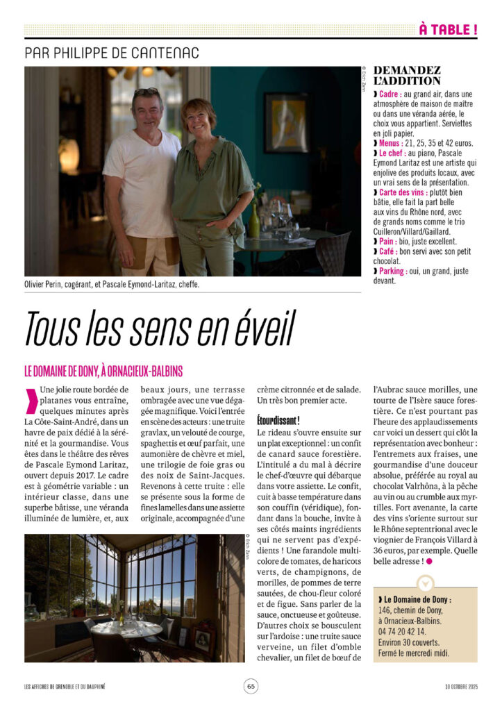 Le Domaine de Dony dans Les Affiches de Grenoble et du Dauphiné - octobre 2025.